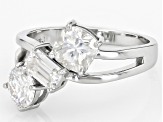 Moissanite Platineve Three Stone Design Ring 2.48ctw DEW