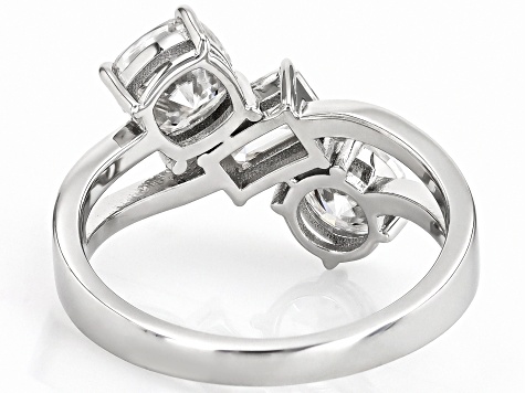 Moissanite Platineve Three Stone Design Ring 2.48ctw DEW