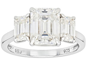 Moissanite Platineve Three Stone Ring 3.71ctw DEW.