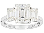 Moissanite Platineve Three Stone Ring 3.71ctw DEW.