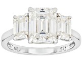 Moissanite Platineve Three Stone Ring 3.71ctw DEW.