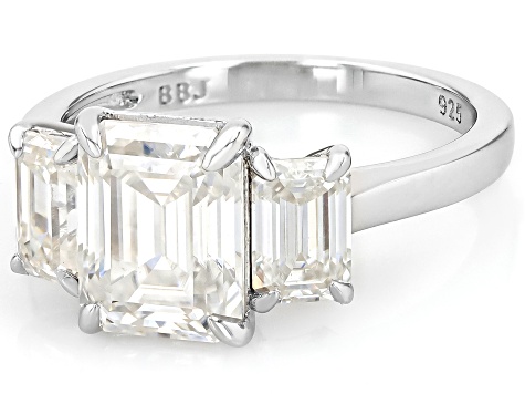 Moissanite Platineve Three Stone Ring 3.71ctw DEW.