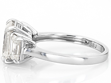 Moissanite Platineve Three Stone Ring 3.71ctw DEW.