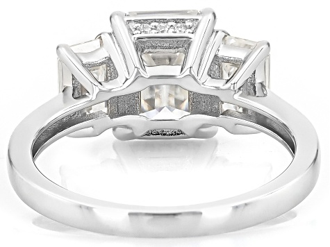 Moissanite Platineve Three Stone Ring 3.71ctw DEW.
