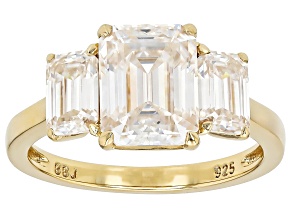 Moissanite 14k Yellow Gold Over Silver Three Stone Ring 3.71ctw DEW.