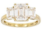Moissanite 14k Yellow Gold Over Silver Three Stone Ring 3.71ctw DEW.