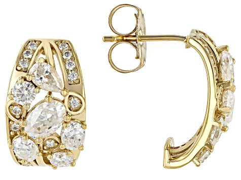 Moissanite 14k Yellow Gold Over Silver Scatter Design Earrings 2.84ctw DEW.