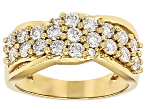 Moissanite 14k Yellow Gold Over Silver Bypass Ring 1.18ctw DEW.