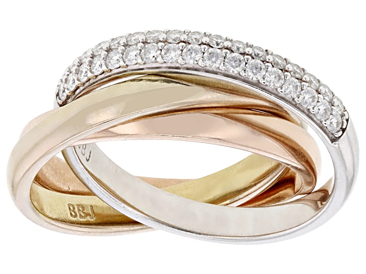 Moissanite Platineve With 14k Yellow And Rose Gold Over Silver Triple Intertwine Ring 0.68ctw DEW