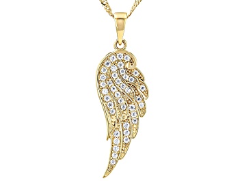 Picture of Moissanite 14k Yellow Gold Over Silver Angel Wing Pendant 0.58ctw DEW
