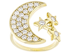 Moissanite 14k Yellow Gold Over Silver Moon And Star Ring 0.93ctw DEW.