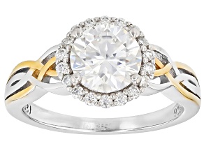 Moissanite Platineve And 14k Yellow Gold Over Platineve Halo Ring 1.68ctw DEW.