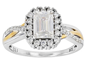 Moissanite Platineve And 14k Yellow Gold Over Platineve Halo Ring 1.45ctw DEW.