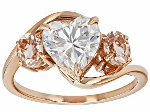 Moissanite And Morganite 14k Rose Gold Over Sterling Silver Ring 1.80ct DEW