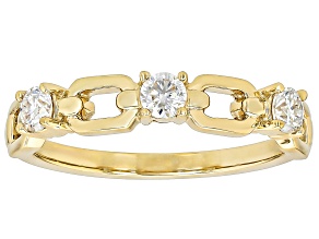 Moissanite 14k Yellow Gold Over Silver 3 stone Ring 0.30ctw DEW.