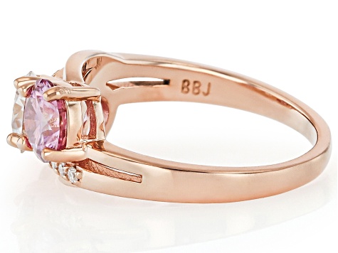 Pink And Colorless Moissanite 14k Rose Gold Over Silver 3 Stone