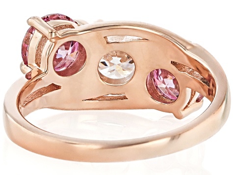 Pink And Colorless Moissanite 14k Rose Gold Over Silver 3 Stone