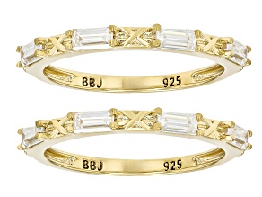 Moissanite 14k Yellow Gold Over Silver Set Of 2 Stackable Rings 0.72ctw DEW.