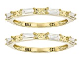 Moissanite 14k Yellow Gold Over Silver Set Of 2 Stackable Rings 0.72ctw DEW.