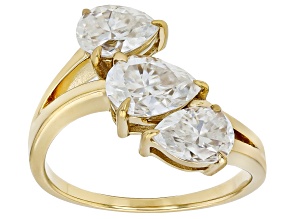 Moissanite 14k Yellow Gold Over Silver 3 Stone Ring 2.66ctw DEW.