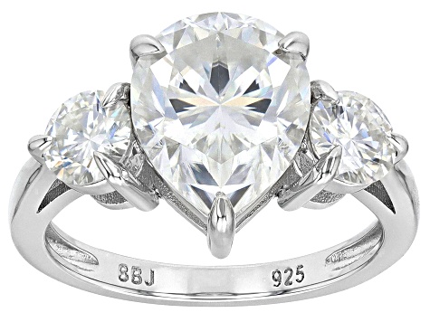 Moissanite Platineve 3 Stone Ring 4.60ctw DEW.