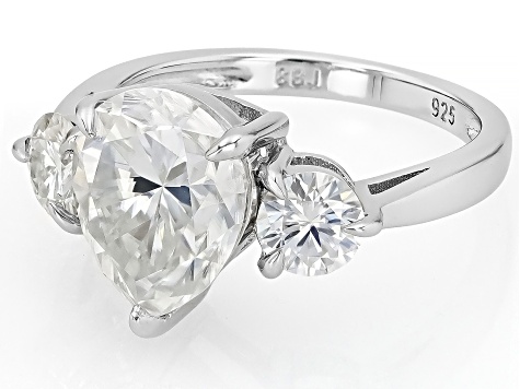 Moissanite Platineve 3 Stone Ring 4.60ctw DEW.