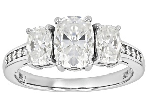 Moissanite Platineve 3 Stone Ring 2.72ctw DEW.