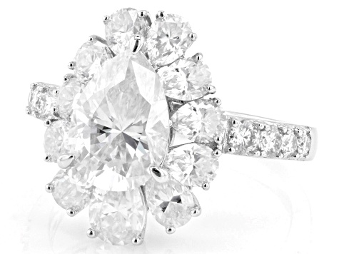 Moissanite Platineve Halo Ring 4.65ctw DEW.