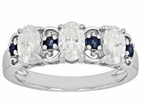 Moissanite And Sapphire Platineve Ring 1.50ctw DEW.