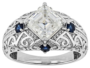 Moissanite And Sapphire Platineve Ring 1.85ct DEW.