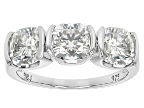 Moissanite Platineve 3 Stone Ring 3.30ctw DEW.