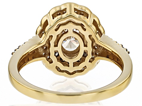 Moissanite And Champagne Diamond 14k Yellow Gold Over Silver Ring
