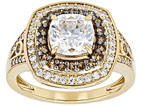 Moissanite And Champagne Diamond 14k Yellow Gold Over Silver Ring 2.51ctw DEW