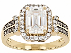 Moissanite And Champagne Diamond 14k Yellow Gold Over Silver Ring 2.18ctw DEW