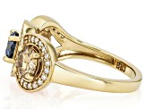 Pink, Blue Champagne And Colorless Moissanite 14k Yellow Gold Over Silver Ring 1.97ctw DEW