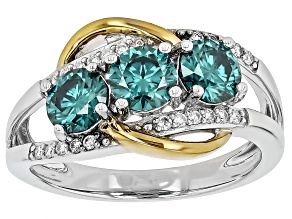 Green And Colorless Moissanite Platineve And 14k Yellow Gold Over Platineve Ring 1.72ctw DEW