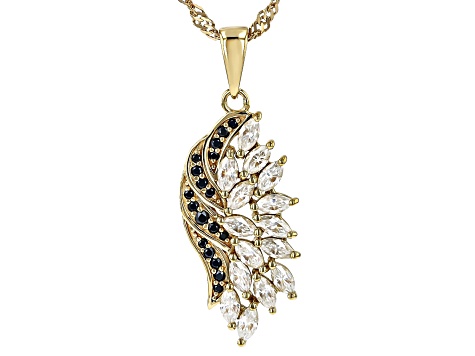 Colorless And Black Moissanite 14k Yellow Gold Over Silver Angel Wing Pendant 1.24ctw DEW