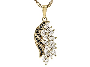 Colorless And Black Moissanite 14k Yellow Gold Over Silver Angel Wing Pendant 1.24ctw DEW