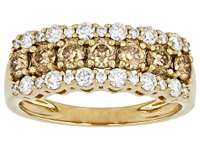Champagne And Colorless Moissanite 14k Yellow Gold Over Silver Ring 1.20ctw DEW
