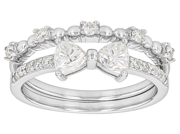 Moissanite Platineve Set Of Two Rings 0.95ctw DEW.
