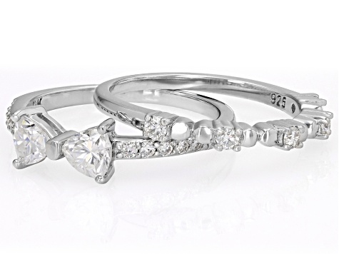 Moissanite Platineve Set Of Two Rings 0.95ctw DEW.