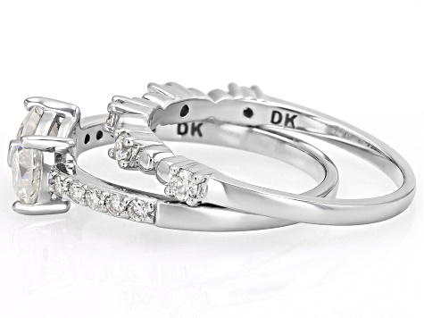 Moissanite Platineve Set Of Two Rings 0.95ctw DEW.