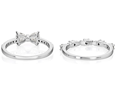 Moissanite Platineve Set Of Two Rings 0.95ctw DEW.