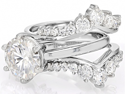 Moissanite Platineve Ring With Guard 3.86ctw DEW - MFJ869 | JTV