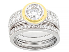 Moissanite Platineve And 14k Yellow Gold Over Platineve Ring With Two Bands 1.68ctw DEW.