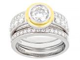 Moissanite Platineve And 14k Yellow Gold Over Platineve Ring With Two Bands 1.68ctw DEW.