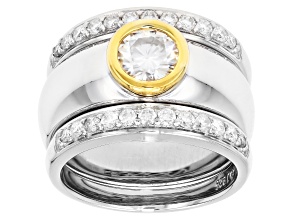 Moissanite Platineve And 14k Yellow Gold Over Platineve Ring With Two Bands 1.28ctw DEW.