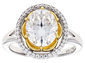 Moissanite Platineve And 14k Yellow Gold Over Platineve Halo Ring 3.38ctw DEW.