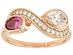 Pink And Colorless Moissanite 14k Rose Gold Over Silver Cat Ring 1.40ctw DEW.