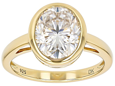 Moissanite 14k Yellow Gold Over Silver Solitaire Ring 4.20ct DEW.
